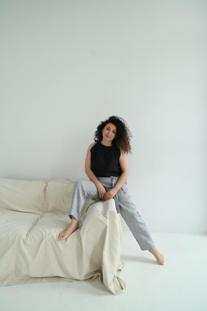 Spodnie lniane damskie szare