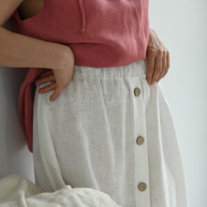 Lniana spódnica midi z rozcięciem z guzikami z przodu biała 4