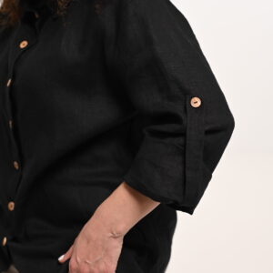 Lniana koszula damska czarna z długim rękawem