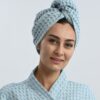 Turban do włosów bawełniany waflowy niebieski