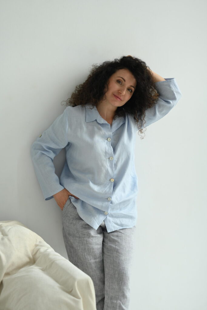 lniana koszula damska błękitna